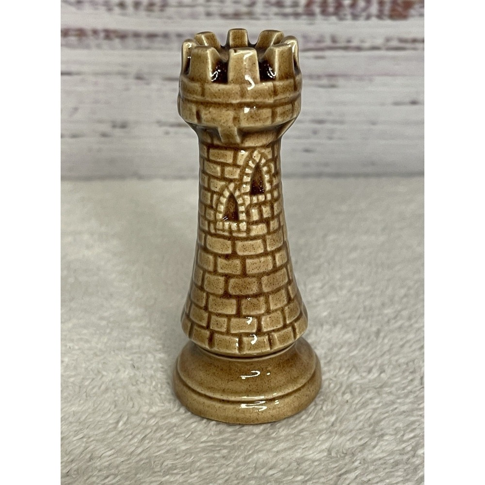 Duncan Mold Glazed Ceramic Chess Replacement Piece Rook Tan Brown Vintage